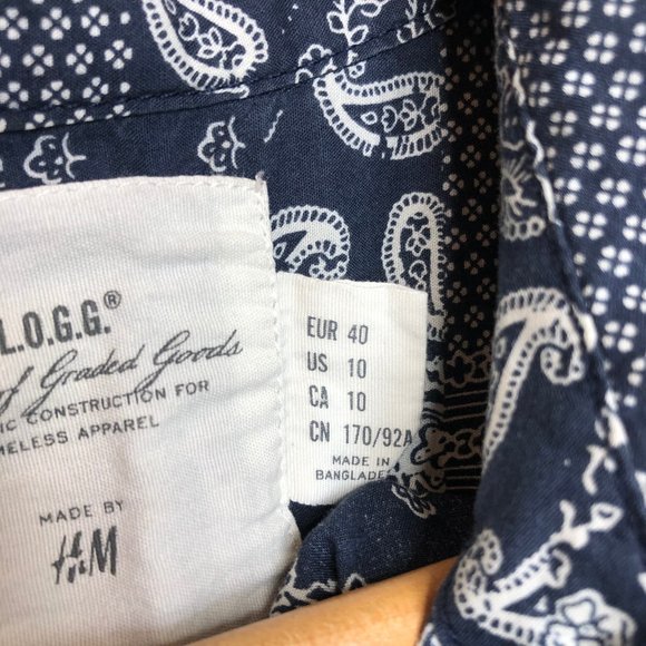 Navy Blue Bandana Short-sleeve Button Up, H&M - Picture 4 of 5